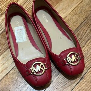 **SOLD**Michael Kors Red Leather Loafers with Gold Logo